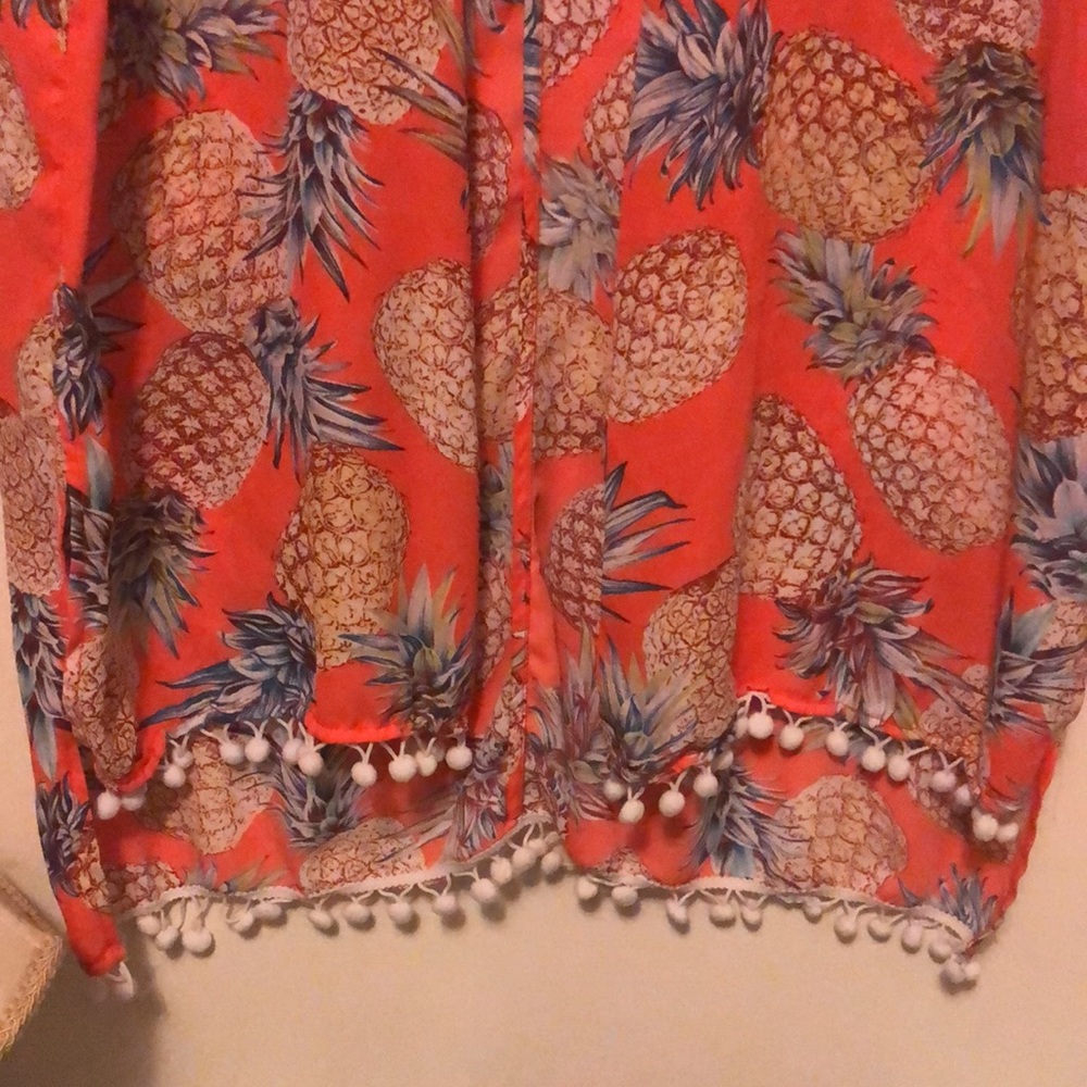Side Slit Pom Pom Trimmed Kimono - Picture 2 of 7